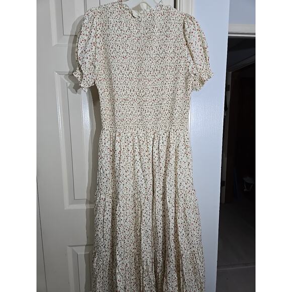 Cottagecore Peasant Maxi Dress LG Floral Smock Ruffle Tier Puff Sleeve Pockets - Picture 2 of 8